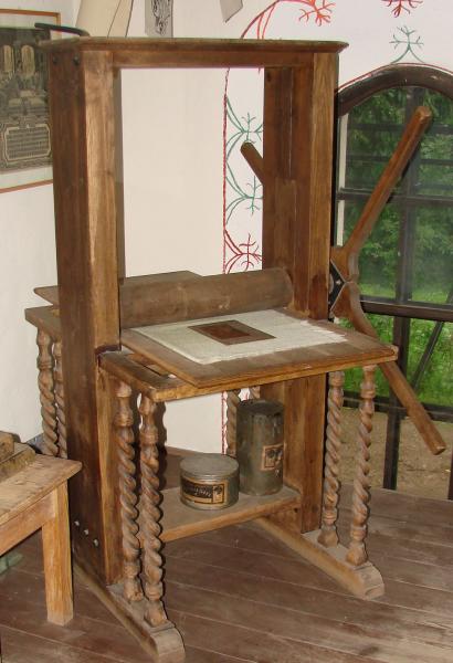 image: old printing press replica