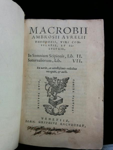 image: Macrobius, Printed in Venice, Ioannes Gryphius 1560s